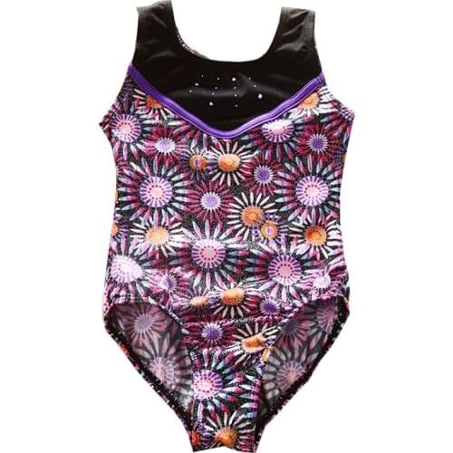 Gymnastic leotard tank foil printing rhinestone dance leotards for children