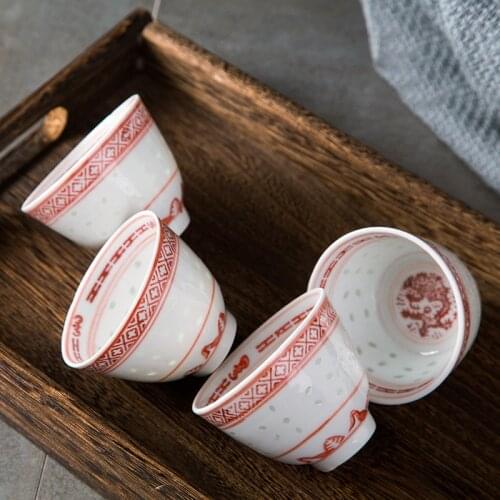 Jingdezhen Hand-painted Dragon Ceramic Teacup Creative Small Tea Bowl Red Under Glaze Porcelain Kung Fu Sake Wine Cup Drinkware