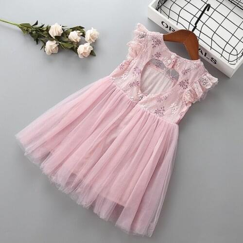 Girl flower princess lace dress Summer children bow clothing baby girls birthday back Hollow dresses for 2-7 years kids Clothes