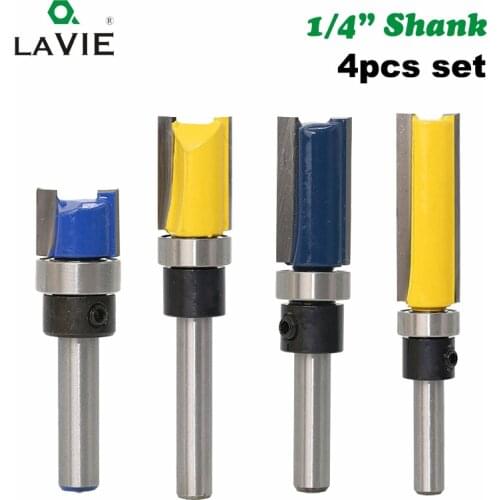 LA VIE 4pcs 1/4'' Flush Trim Router Bit Pattern Bit Top & Bottom Bearing Edge Flush Milling Cutter Carpenter Tools MC01056