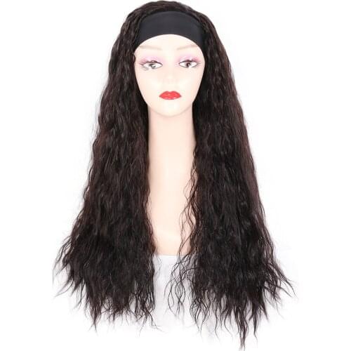 Loryana Hair Headband Wig Water Wave Glueless Synthetic Hair Wigs With Pre-attached Headband Black Color 150% Density