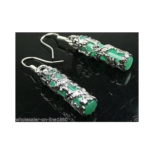 Fashion Jewelry Imperial Inlay Natural Green jade stone Dragon 925 Silver Earrings