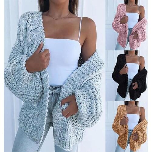 Fashion Women Winter Faux Mohair Knitted Sweater Loose Warm Cardigan Casual Coat Vintage Casual Jacket