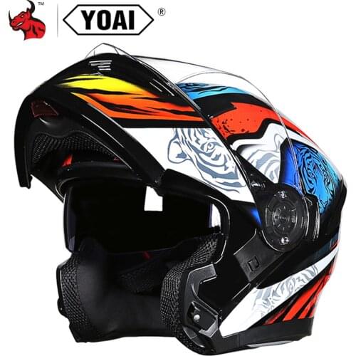 YOAI Flip Up Motorcycle Helmet Motorbike Modular Dual Lens Motocross Moto Helmet Crash Full Face Helmets Casco Moto Casque