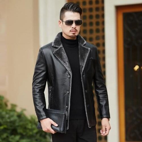 2021 Brand Mens New Fashion Winter Outerwear Mens Business Casual PU Leather Jacket male suit collar Jackets Long-sleeve Coats