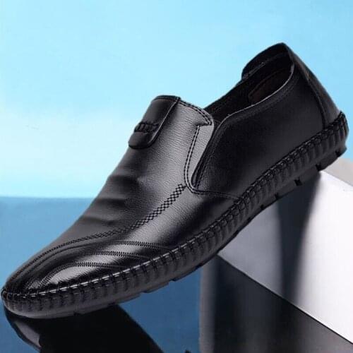 Whoholl Leather Men Casual Shoes Brand 2020 Italian Men Loafers Moccasins Breathable Slip on Black Driving Shoes Size 39-44