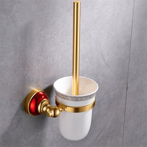 Toilet Brush Holder Set With Ceramic Cup Crystal Base Toilet Brush Rack Wall Mounted Durable Type Bath Hardware Cleaning tools