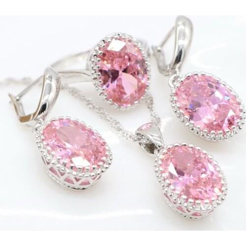 Round Silver Color Jewelry Sets Bridal Silver Trendy Pendant Necklace Earring and Ring Jewelry Sets for Ladies Fashion Gift