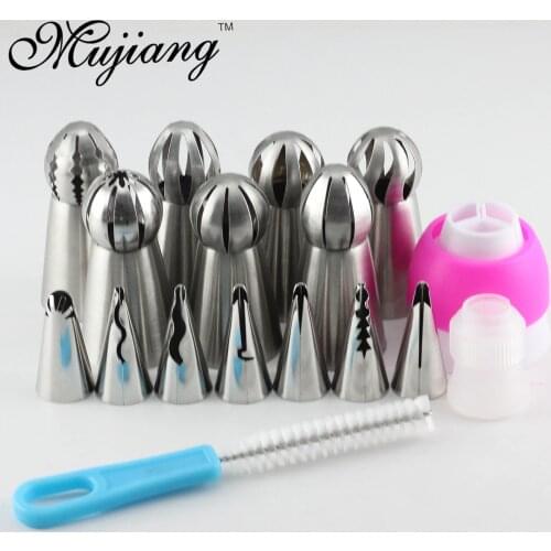 Mujiang 17Pcs Russian Spherical Ball Icing Piping Nozzles Korean Style Pastry Tips Stainless Steel Cake Dessert Decorating Tools