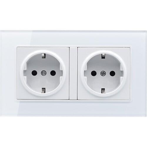 Wall Crystal Glass Panel Power Germany Socket Grounded 16a Eu Standard Electrical Black Double Outlet 146mm * 86mm