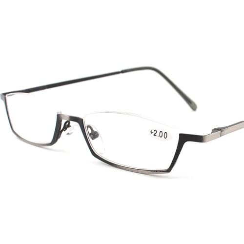 Half Frame Mens Reading Glasses Women Spring Hinges Frame Prescription Glasses Alloy Small