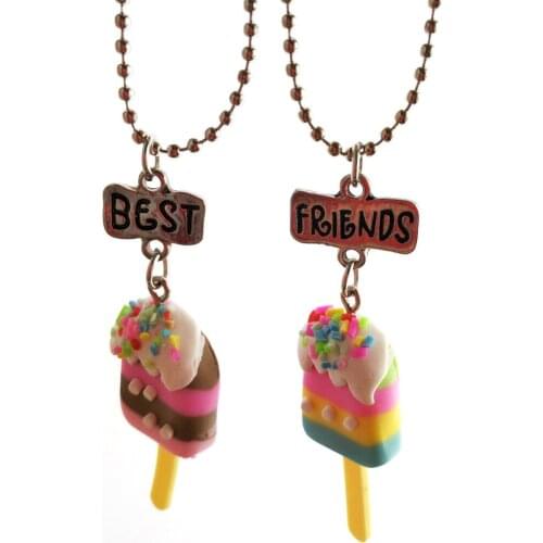 Simulation Ice Cream Necklace Clay Food BFF Pendant Children Best Friends Forever Girls Boys Friendship Jewelry Birthday Gift