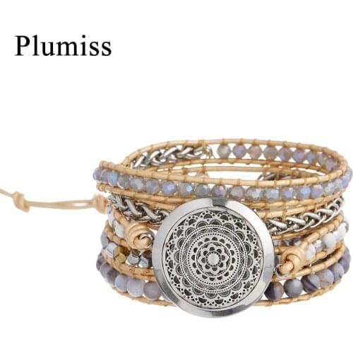 Perfume Box Aromatherapy Wrap Bracelet Natural Stone Stainless Steel Chain Diffuser Locket Bracelets Parfum Femme Jewellery