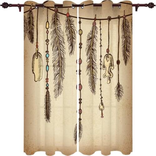 Feather Tribal Lines Retro Outdoor Curtain For Garden Patio Curtains Bedroom Living Room Kitchen Bathroom Pergola Curtain