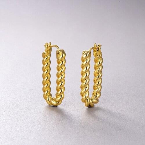 Luxury brand design modern retro twisted rectangular earrings green copper yellow plated oval earrings for women