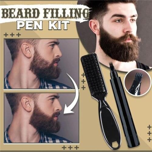Beard Pen Beard Filler Kit Waterproof Beard Filler Pencil For Men With Brush Salon Facial Hair Engraving Styling Eyebrow Tool