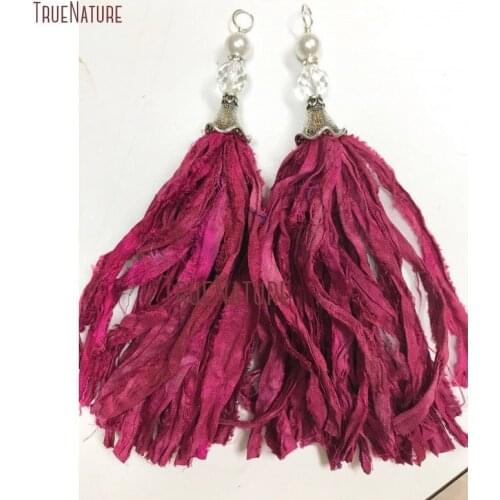 Sari Silk Tassel Pendant Seafoam Pendant Bohemian Tassels Czech Glass Bead Altered Art Lobster Clasp Pendant PM14495