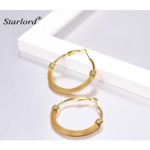Mesh Hoop Earrings Set For Women Medium Size 40mm Gold/Black/Stainless Steel Circle Hoop Earrings GE3440