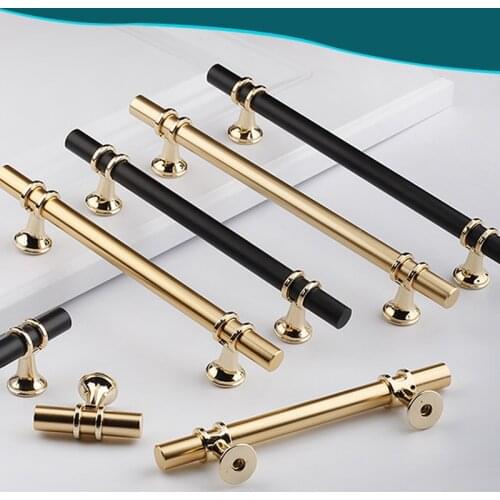 Modern Zinc Alloy Black Gold Door Handles Kitchen Cabinet Handles Solid Drawer Knobs Fashion Furniture Handle Hardware