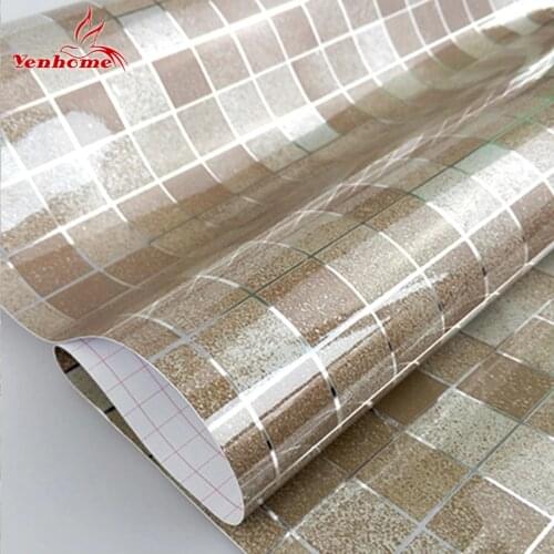 Modern PVC Self adhesive Wallpaper Bathroom Wall Paper Kitchen Waterproof Mosaic Tile Stickers Vinyl Home Decor Wall Stickers