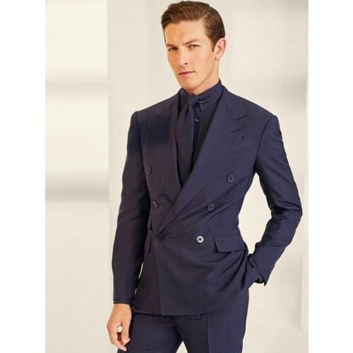 2020 Double Breasted Wedding Tuxedos Slim Fit Peaked Lapel Mens Designer Jacket Formal Party Suits Blazer Wear (Jacket+Pants)