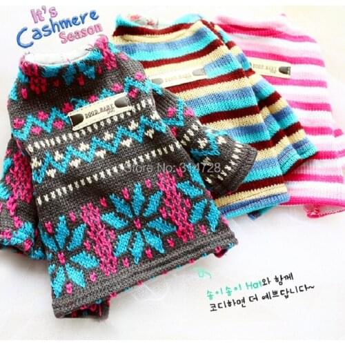 Free shipping Autumn and winter bohemian pink stripe dog sweater knit pet apparel clothes