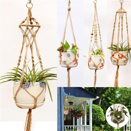 Vintage Decor Hanging Planter Basket Jute Rope Braided Craft Hanging Baskets Flowerpot Plant Holder Pot Macrame Plant Hanger