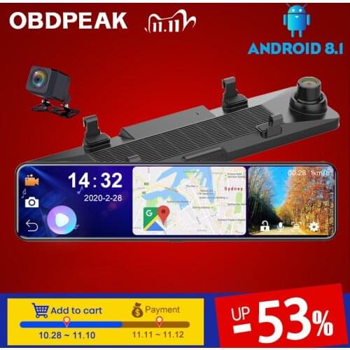 RAM 4G + ROM 32G OBEPEAK 12" Car DVR Rearview Stream Mirror Camera Android 8.1 4G Wifi ADAS Dual DashCam Car Video Recorder 24H