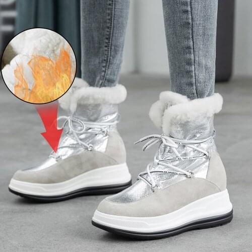 Plus Size 34-43 Lace Up Boots Women Shoes Winter Genuine Leather Boots Women Military Casual Martin Boots Women Wool Snow Boots