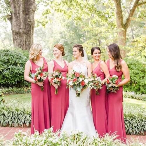 Lamiabridal Simple Cheap Pink Chiffon Bridesmaid Dresses Country Wedding Formal Party Dresses Maid Of Honor Gowns 2019 New