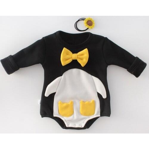 Winter romper boys cartoon penguin design long sleeve jumpsuit for girls onesie pajamas toddler baby bodysuit children clothing