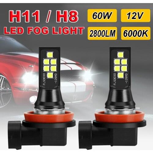 2Pcs Canbus H8 H11 LED Car Fog Light Lamp 6000K Error Free Bulbs 12V LED Auto Fog Lamp Car Anti Fog Light Bulb Foglamps White