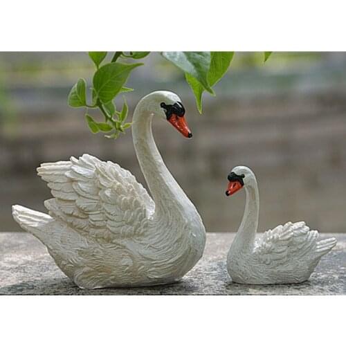 2x Mini Swan Sculpture Swan Statue For Office Ornaments Desktop Decors