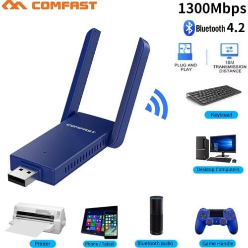 20pcs 1300Mbps 5G Dual Band Usb Wifi Card 2 in 1 Wireless Bluetooth 4.2 Receiver Transmitter Adapter Music Headphone Reciever