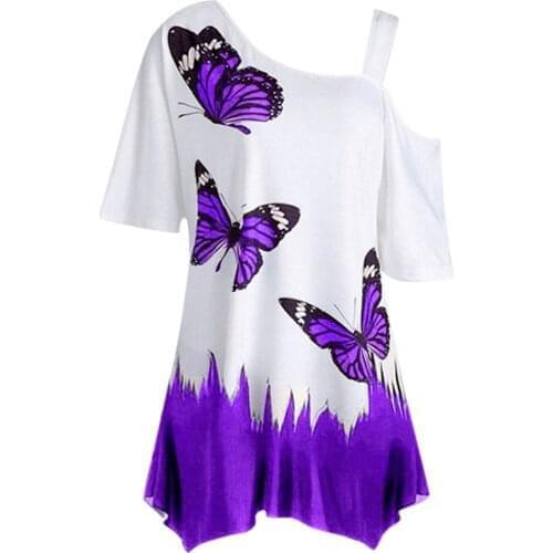 5XL Plus Size Blouses Womens Sexy One Shoulder Short Sleeve Shirts Loose Butterfly Printed Tunic Tops blusas блузка женская