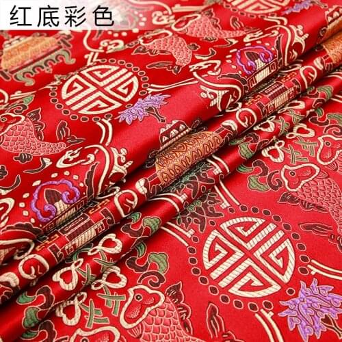 75 cm Width imitation silk jacquard red fabrics by the meter sewing cushion bags design decorative patchwork material