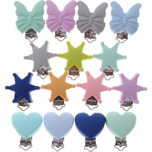 ATOB10pcs Silicone Metal Pacifier Clips Holders Baby Accessories Heart Baby Teething Necklace Clip Childens Goods Nipple Holder