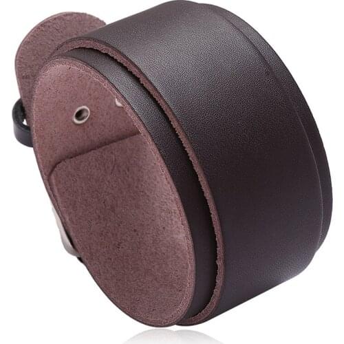 Jessingshow Double Wide Mens Genuine Leather Bracelets Vintage Punk Big Cuff Rope Wristband Women Jewelry Hand Adjustable Strap