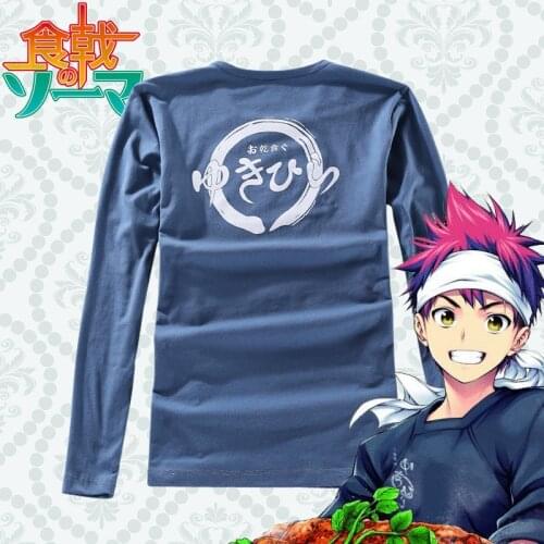 Food Wars Shokugeki no Soma Yukihira Soma Cosplay Blue Long Sleeves T-Shirt Spring Autumn T Shirt Cartoon Top Tee Costume