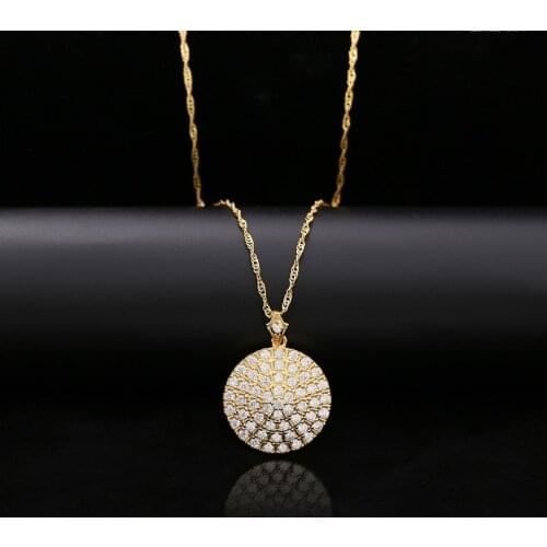 EFFSS Dazzling Zircon Round Pendants Gold Color Chain Necklaces for Women Geometric Zirconia Jewelry With Gift Bag/Box AK0003