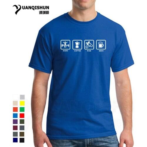 Boutique Clothing Wake Coffee Rider Beer Bicycle Funny T Shirt 16 Colors Men Cotton Short Sleeve T-shirt Camiseta Unisex Tshirt