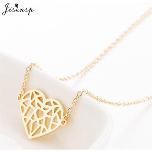 Jisensp Wedding Jewelry New Fashion Origami Peach Heart Charm Necklace Lovely Heart Necklaces & Pendant for Women Girls Gift