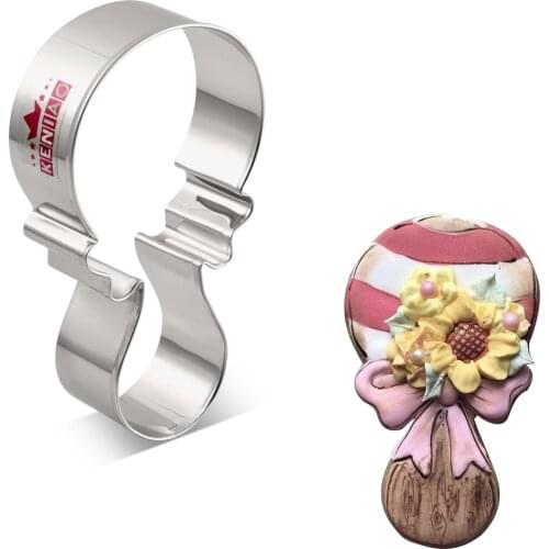 KENIAO Rattle Cookie Cutter for Baby Shower - 6.1 x 10.9 cm - Biscuit and Fondant Cutter - Stainless Steel