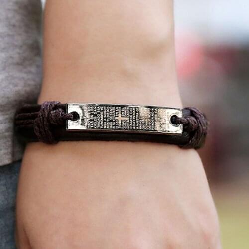 Brown Black Cross Leather Bracelet For Men Women Jesus Christian Religious Vintage Jewelry Bracelets & Bangles Hot Sell