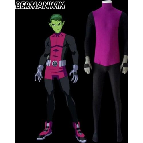 BERMANWIN High Quality Beast Boy Costume Spandex Beast Boy Zentai Suit Halloween Cosplay Costume