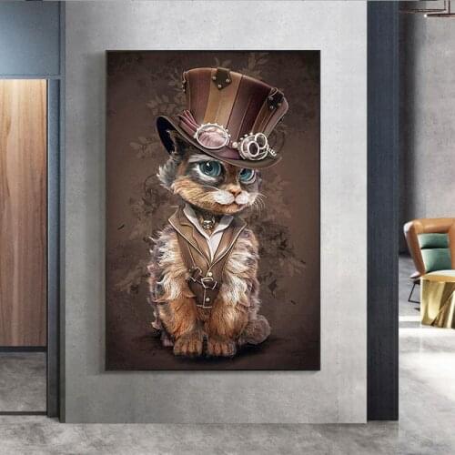 Cat with Hat Art Poster Decoration Wall Art Canvas Print Modern Painting Mural Living Room Home Decoration
