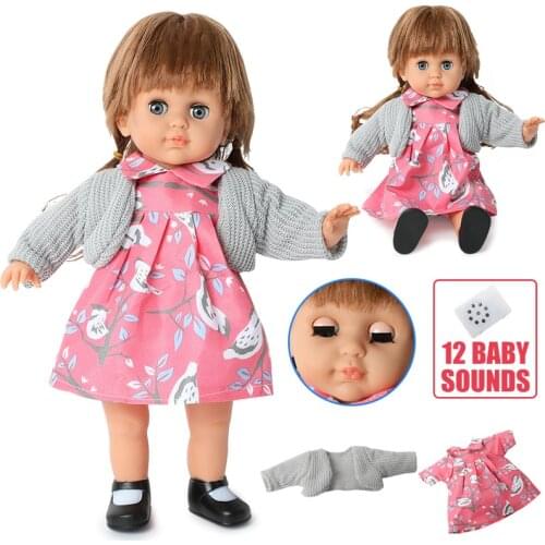 14 inch Baby reborn doll Simulation sound educational Toys 36cm soft Silicone lifelike fashion dress Baby Doll for Toys girls