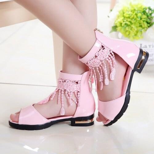 3 5 9 10 12 Years Old Kids Sandals Children Girls Summer Cute Sandals Beach 2021 Princess Fashion High Heels Tassel School Shoes