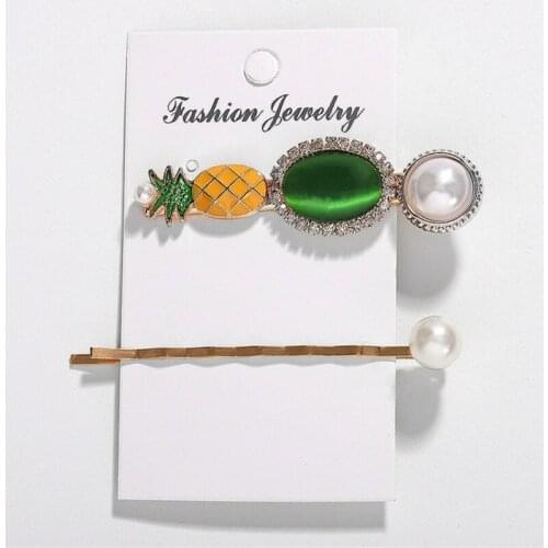 Sweet Pearl Crystal Fruit Hair Clip Set Cute Pineapple Hair Barrettes For Women Girl Korean Hair Pins Side Clip Hair Accessories