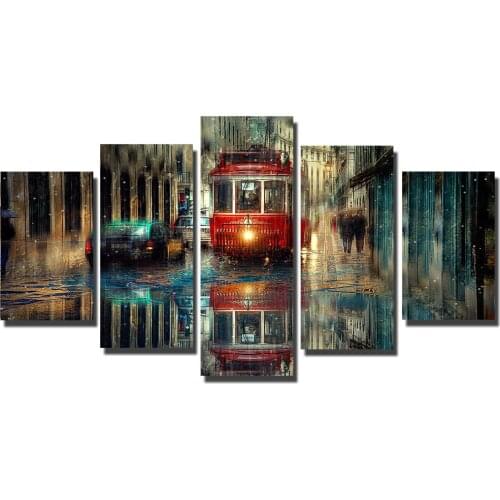 5 Panels London City Modular Pictures For Living Room Wall Rainy Scenery Wall Art Posters And Prints For Home Decor Cuadros